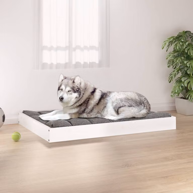 The Living Store Letto per cani bianco 101,5x74x9 cm in legno di pino massiccio