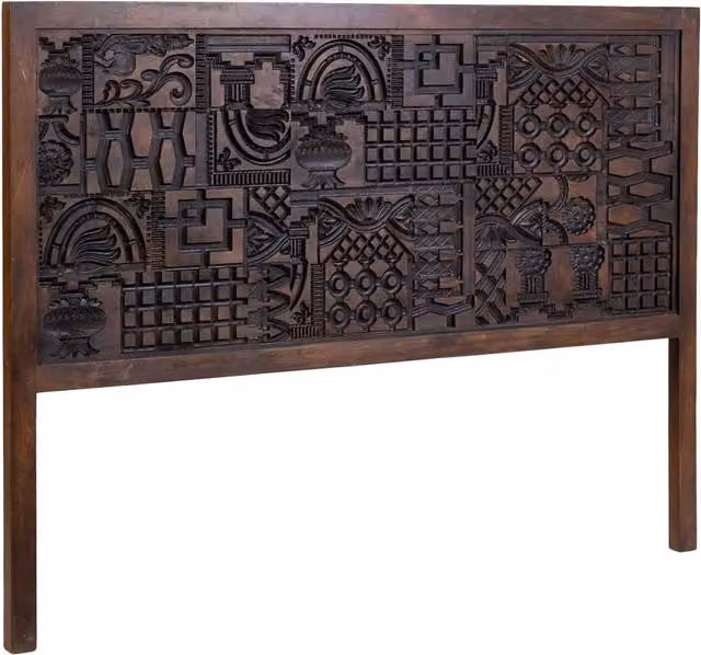 Testiera in legno marrone intagliata a mano 160x3x120h cm