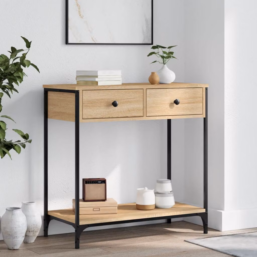 vidaXL Tavolino Consolle in Legno Rovere Sonoma e Metallo, L 75 cm x P 34,5 cm x H 75 cm