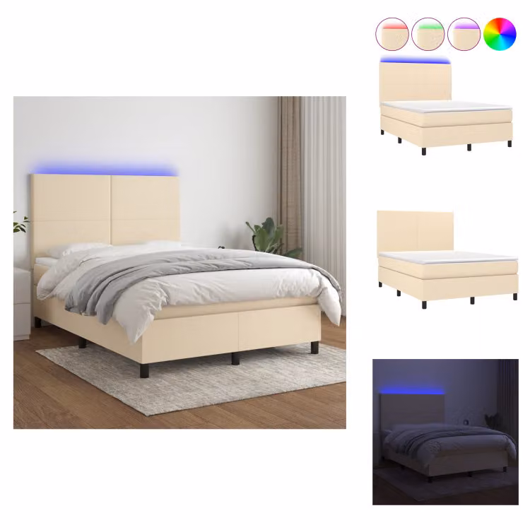 vidaXL Letto a molle insacchettate con materasso e tessuto LED crema 140x200 cm - Letti e strutture letto