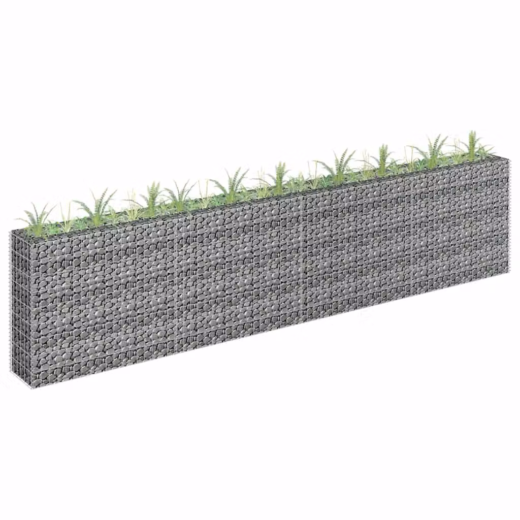 vidaXL Letto Rialzato a Gabbione in Acciaio Zincato Grigio L: 360 cm, P: 30 cm, H: 90 cm
