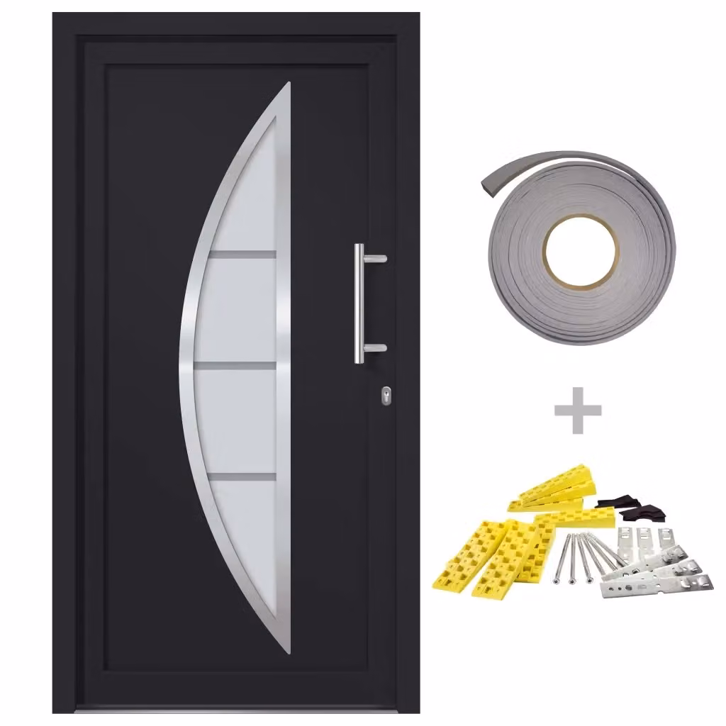 Porta di Ingresso Moderna vidaXL con Inserti in Vetro, Colore Antracite e Bianco, L: 98 cm, H: 200 cm – 2