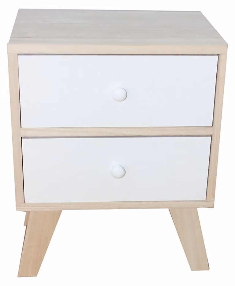 Cassetiera con 2 Cassetti in Legno Paulownia Naturale e Bianco Fadi