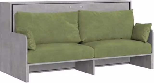 Letto singolo a scomparsa Kando con divano Kivio, colore cemento e verde, L/P/H: 90 x 190 cm – 1