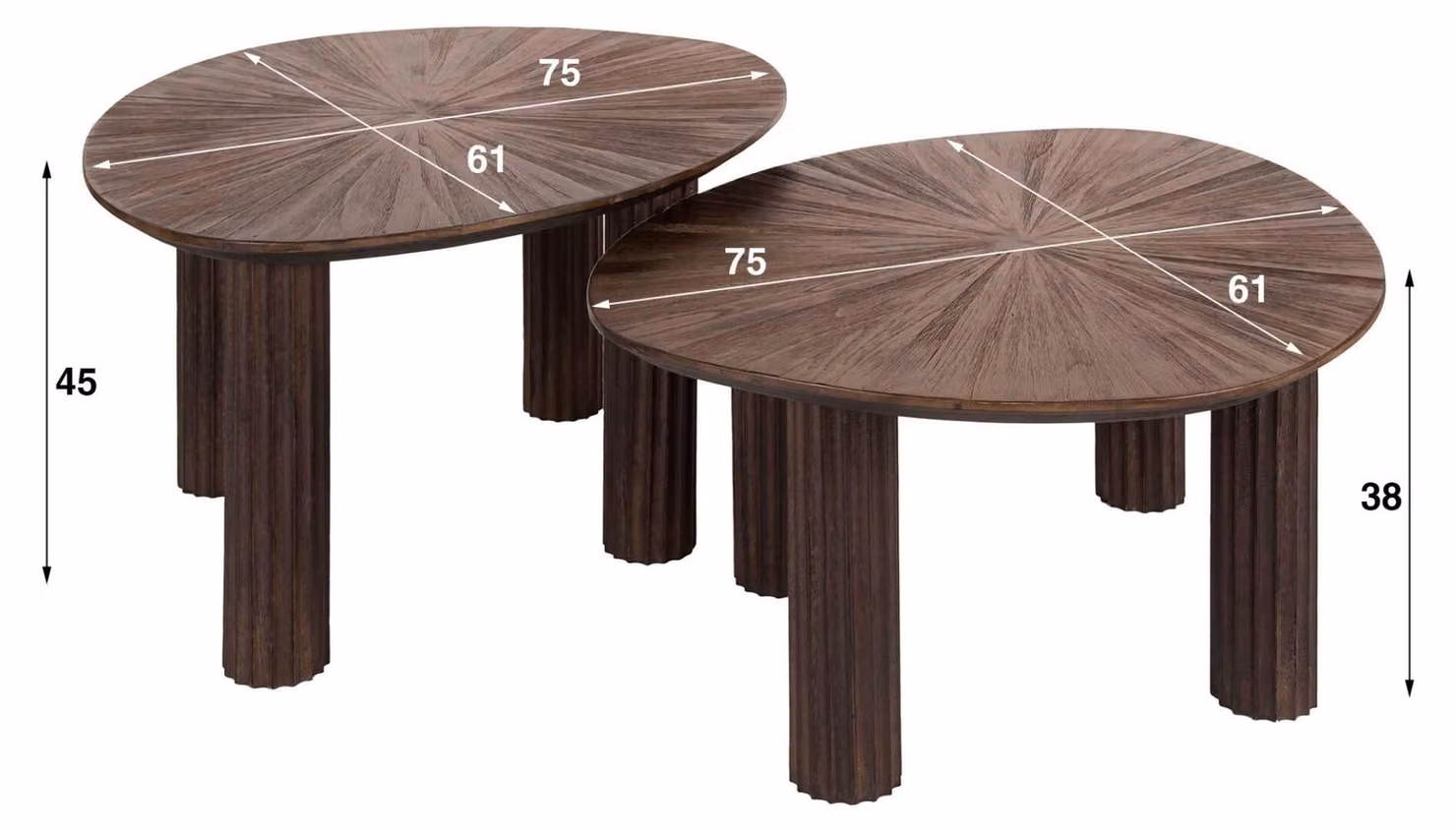Tavolino FURNLUX Maya in teak 75 cm (2 pezzi) / Colore principale: marrone / Dimensioni: 75 x 45 x 61 cm