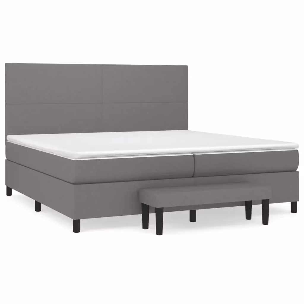 vidaXL Giroletto a Molle Ibrido con Materasso in Tessuto Grigio e Bianco L/P/H: 200 x 200 x 33 cm – 2