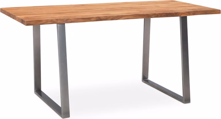 WOHNLING Tavolo da pranzo 160x80x76 cm Legno massello di acacia / metallo Tavolo da pranzo con bordo naturale Tavolo da cucina massiccio con gambe trapezoidali cromate Tavolo in legno Tavolo da pranzo