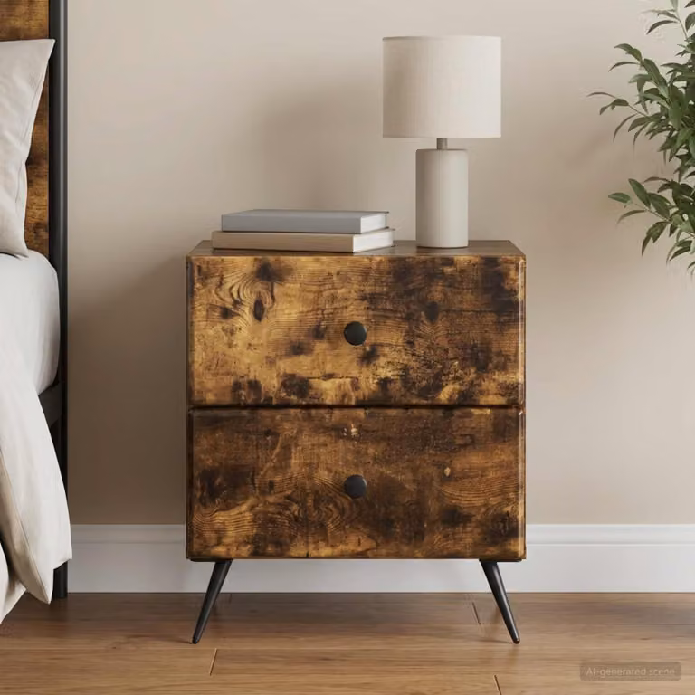 Armadio da Notte Moderno vidaXL in Rovere Fumo, L: 43 cm, P: 34,5 cm, H: 47,5 cm