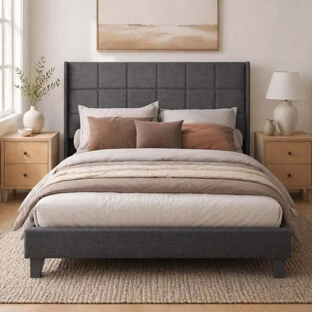 Letto imbottito 140x200 cm grigio con rete e materasso a molle H3