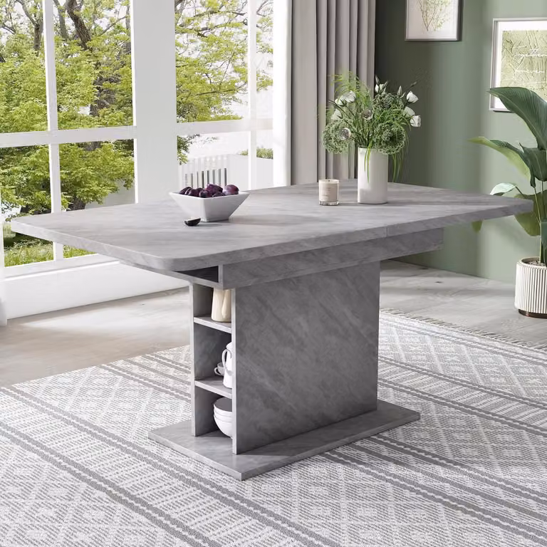 Tavolo da pranzo allungabile con vano portaoggetti, dimensioni 110-130x70x75 cm, colore grigio