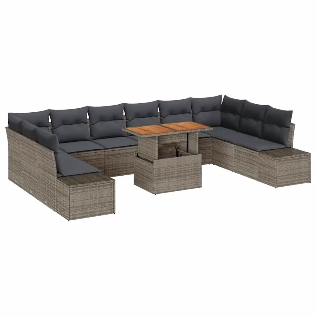 Set Divano da Giardino a Forma di U con Tavolino vidaXL, 11 Pezzi, Grigio – 2