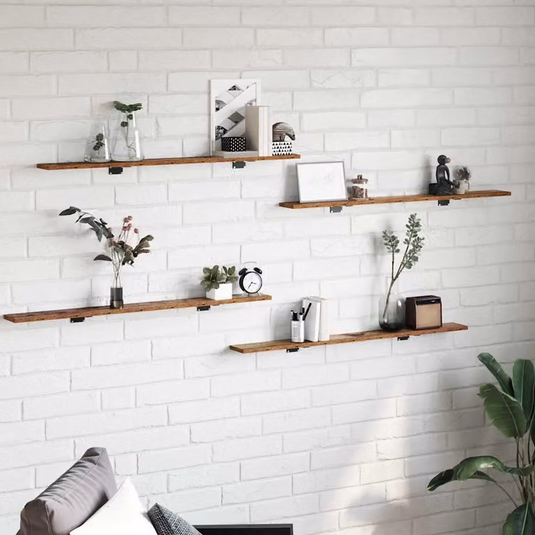 Set di 4 scaffali a parete vidaXL in legno MDF marrone, design moderno per soggiorno o ufficio, L: 100 cm, P: 10 cm, H: 1,5 cm