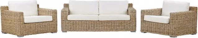 Set conversazione da giardino Beliani in polyrattan marrone con cuscini bianchi e beige per 4 persone