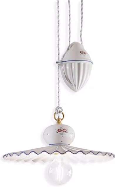 Lampadario Classico Roma Ceramica E Ottone Satinato Decorato Filo Blu 1 Luce E27