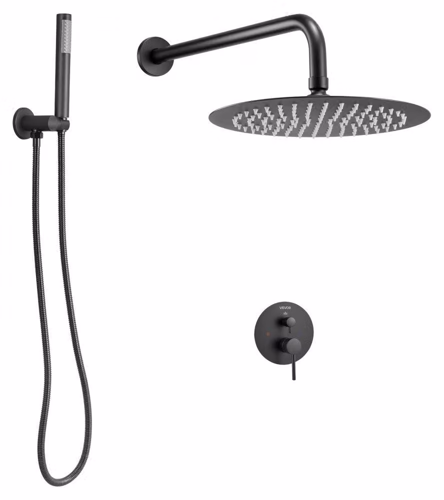 Rubinetto doccia a pioggia - Colore: nero opaco. Bocchetta doccia a pioggia, diametro 203 mm - Montaggio a parete. Miscelatore in ottone