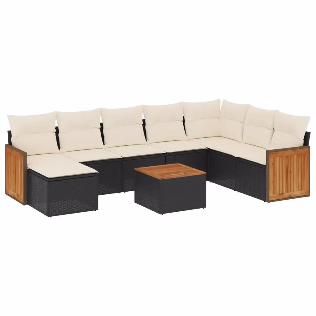 vidaXL Set Divani da Giardino 9 pz in Polyrattan Nero con Cuscini e Tavolino da Esterno a Forma di L – 2