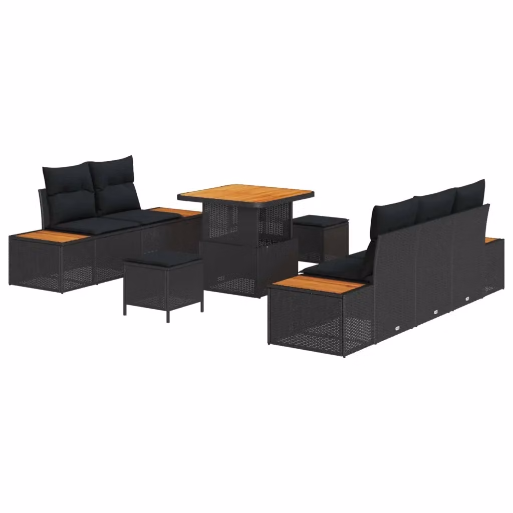 Set Divano da Giardino vidaXL a Forma a U con Cuscini e Funzione di Archiviazione, 8 Pezzi, Nero – 2