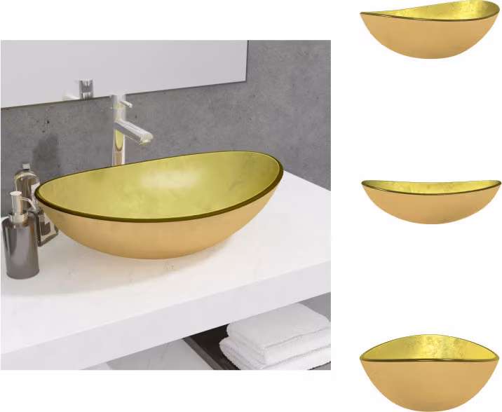 vidaXL Lavabo in vetro temperato 54,5x35x15,5 cm Golden - Lavabo da bagno
