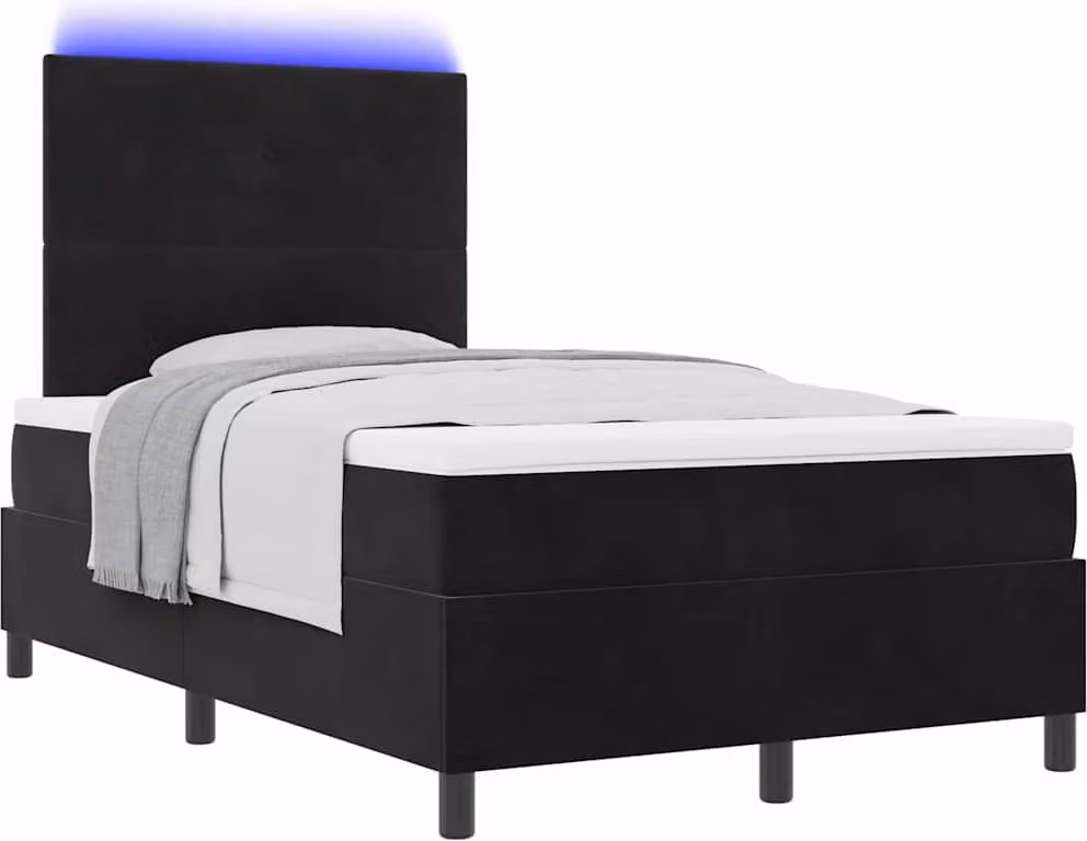 Letto a Sorgente LED con materasso Nero 120 x 190 cm Velluto