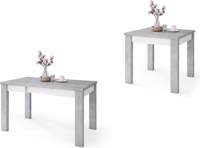 Tavolo All4All Faro, tavolo da soggiorno, con piano aggiuntivo, tavolo da pranzo in legno, tavolo per la sala da pranzo, allungabile fino a 130 cm, dimensioni 80x75 cm, finitura grigio chiaro e bianco