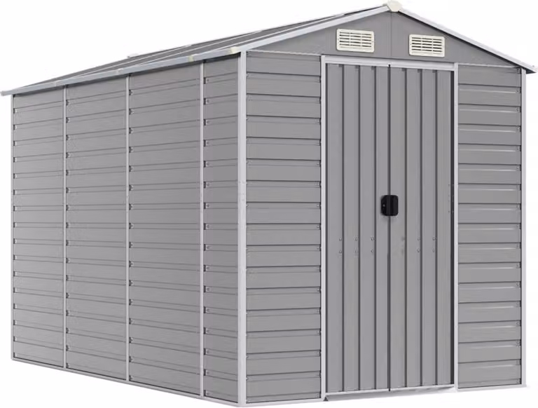 Casetta da giardino grigio chiaro 191x300x198 cm in acciaio zincato