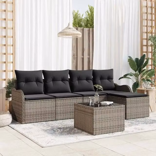 Set Divano da Giardino 6 pz Grigio polyrattan 3354338