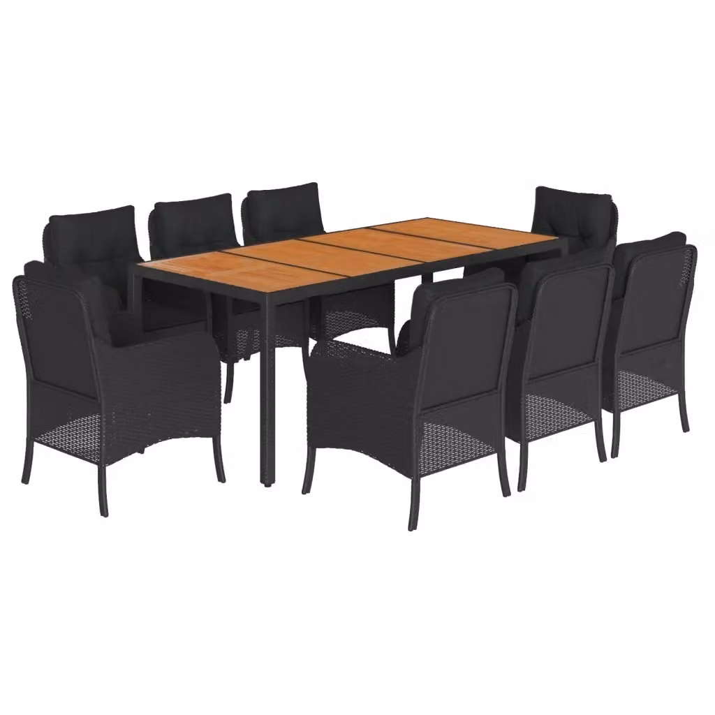 Set da pranzo da giardino vidaXL in legno di acacia e polyrattan nero con 9 pezzi – 2