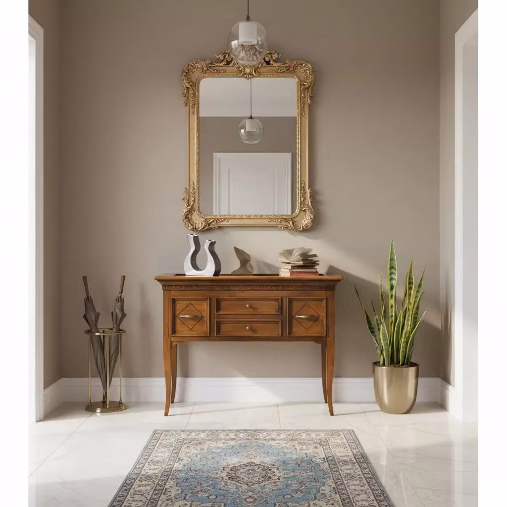 Consolle in legno massello con bacheca e intarsi geometrici Mobili 2G marrone L: 100 cm, P: 40 cm, H: 80 cm – 2