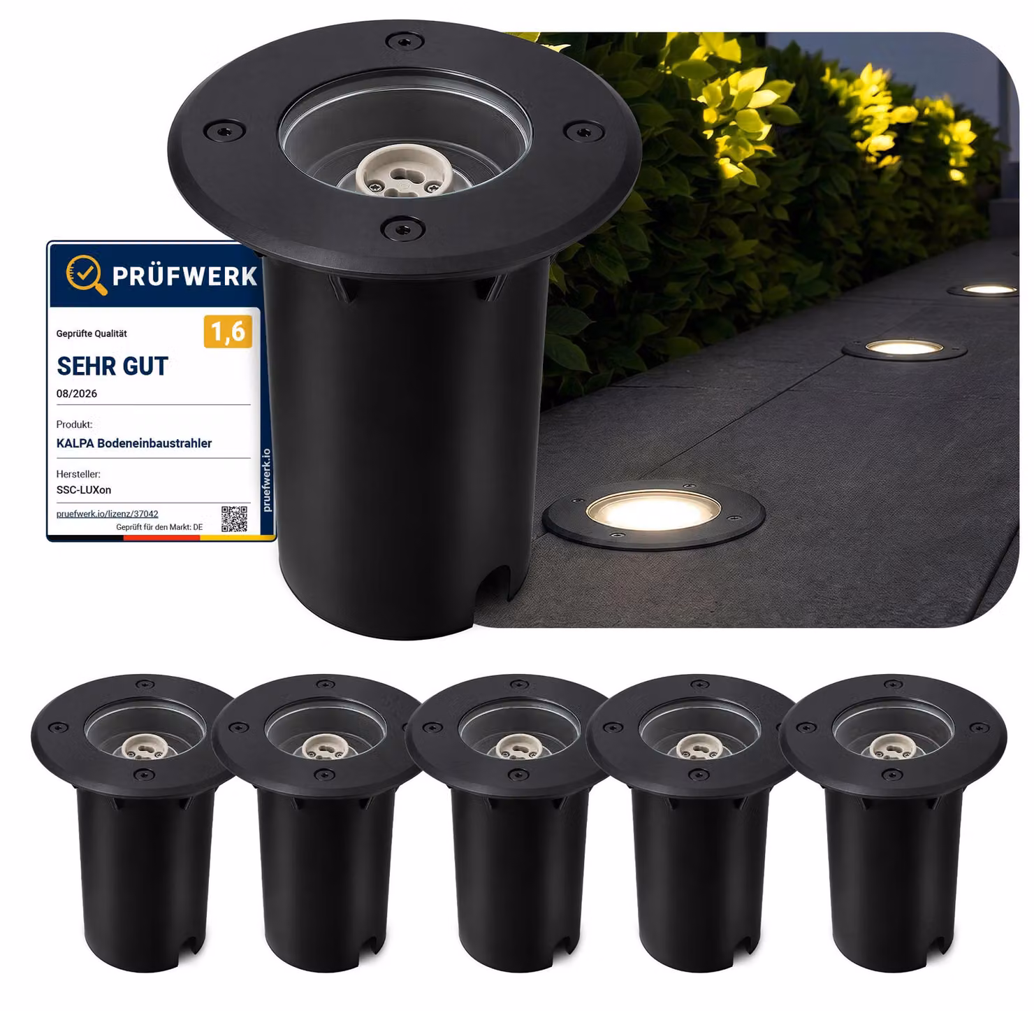 SSC-LUXon set di 6 faretti da terra KALPA nero 230V IP67 resistente agli spruzzi, al traffico e alla ruggine - Ideale per sentieri, terrazze e aree esterne