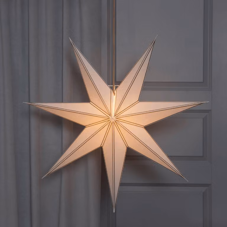 Stella di carta Nicolas - da appendere - a 7 punte - diametro: 80 cm - con attacco E14 e cavo inclusi - bianco/oro