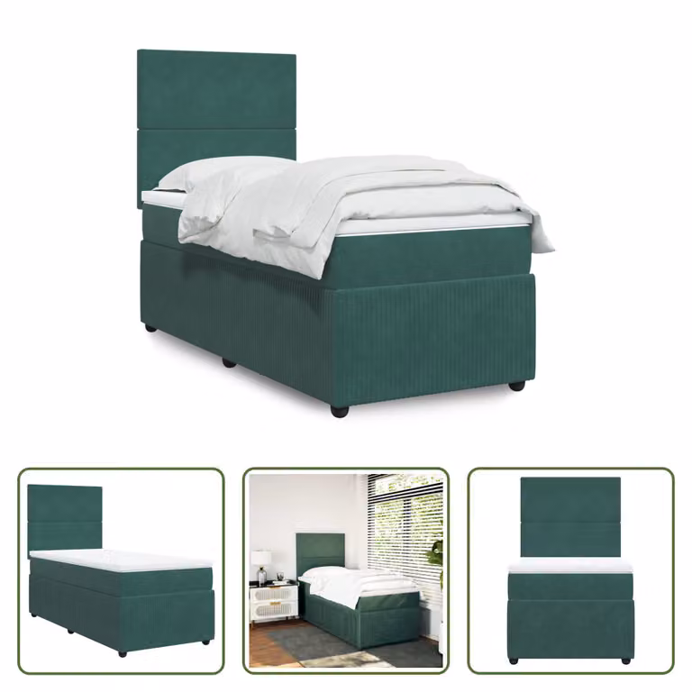 The Living Store Letto a molle con materasso verde scuro 80x200 cm in velluto