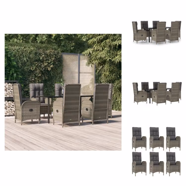 vidaXL set da pranzo da giardino 7 pezzi con cuscini in poly rattan nero e grigio - Set di mobili da giardino