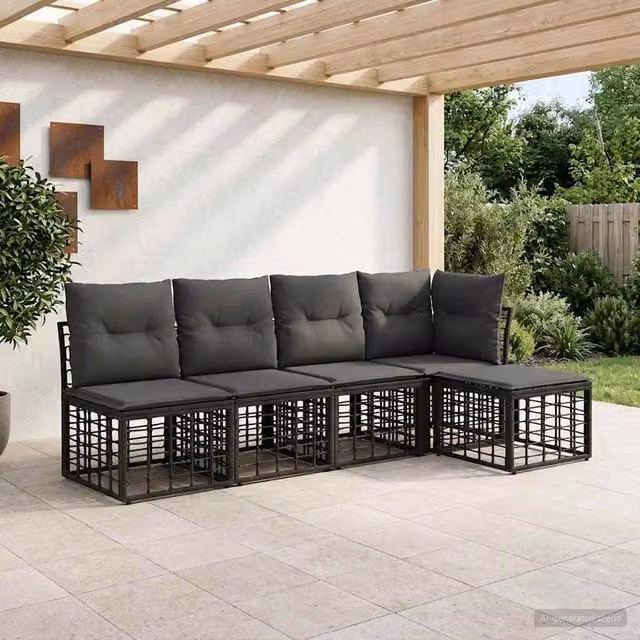 Set di divani da esterno Nero Poliestere 3437451
