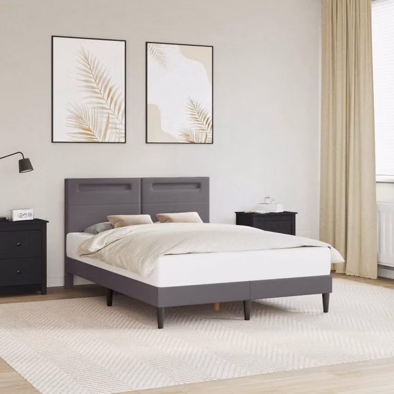 Struttura del letto con testiera vidaXL in similpelle grigio, L 160 x P 200 cm, con illuminazione sottostante e porta di ricarica USB