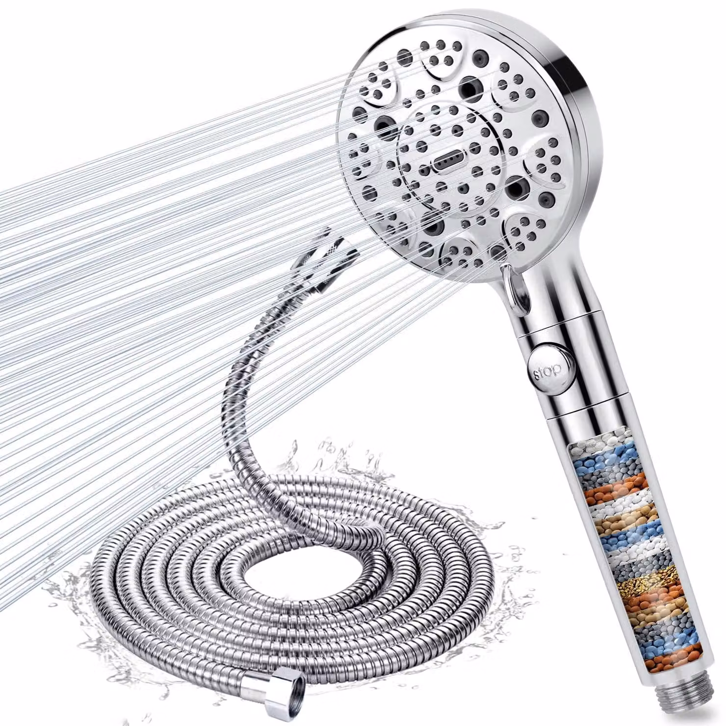 Doccia a mano con tubo da 2 metri e 9 tipi di getto