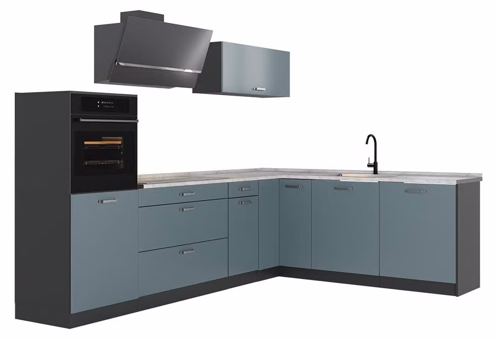 Cucina angolare completa Vicco R-Line Grigio-blu/Antracite 287 x cm piano di lavoro Marmo, Model 67527