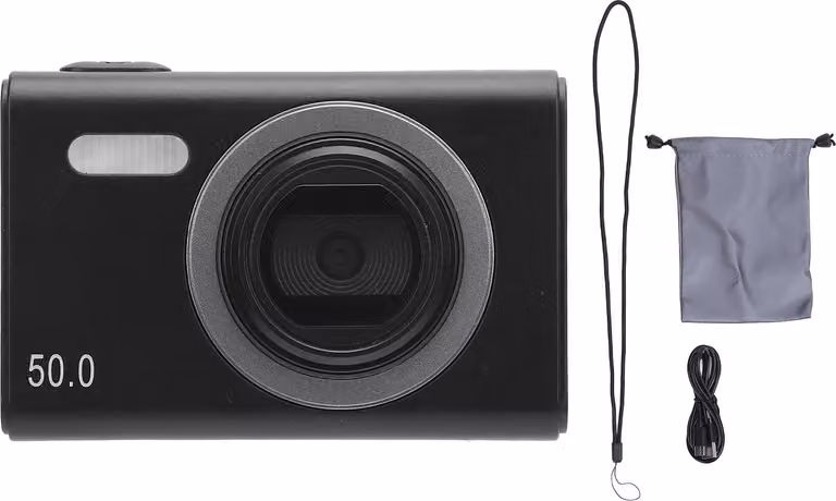 Fotocamera digitale tascabile, anteriore e posteriore, 48 MP, registrazione video HD, CCD, schermo TFT da 2,2 pollici per l'uso a casa e in viaggio, nero