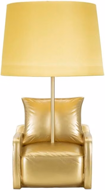 Lampada da Comodino Midcentury GIORDANOSHOP Gialla e Oro in Resina, Metallo e Tessuto, Ø26 x H 46 cm