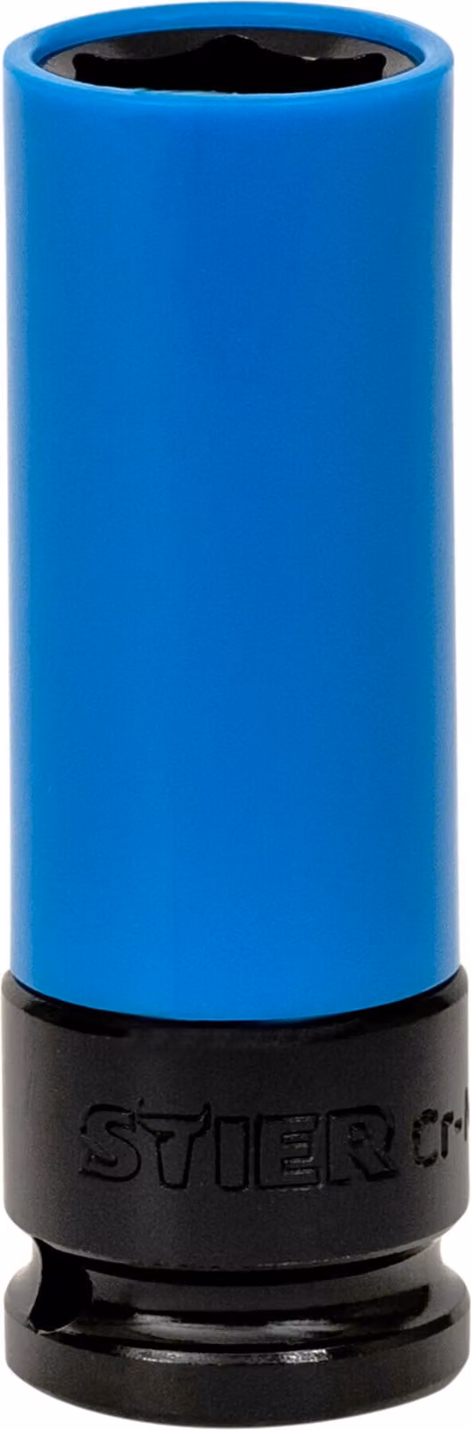 STIER Chiave a bussola, attacco 1/2 pollice, SW 19 mm, quadrata cava, uscita esagonale, dadi, per il montaggio di ruote con cerchi in alluminio, con codifica a colori, blu