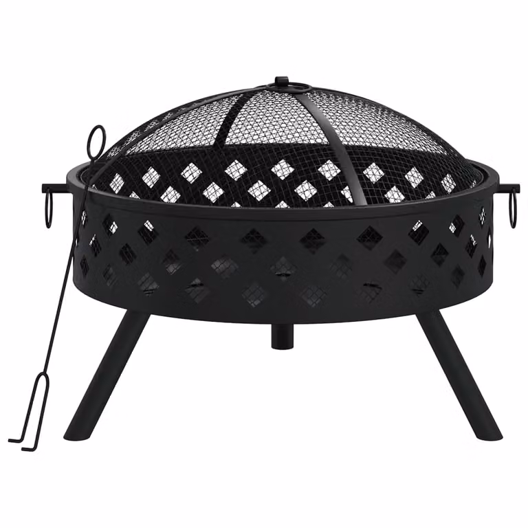 The Living Store Ciotola per il fuoco con attizzatoio 58 cm XXL in acciaio