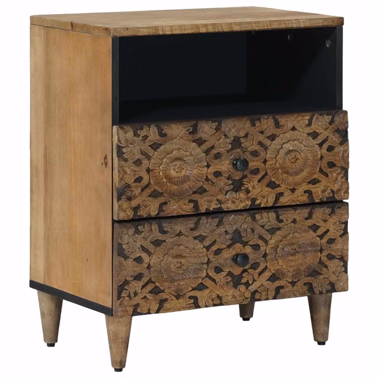 vidaXL Mobiletto da Letto in Legno di Mango Rustico Marrone e Nero L/P/H: 50 x 33 x 60 cm