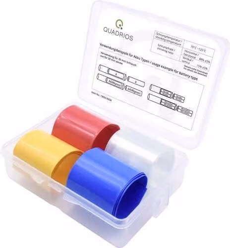 Quadrios 1905CA056 Tubo termoretraibile per batteria senza adesivo Trasparente, blu, giallo, rosso 19mm 10mm Rapporto di restringimento: 2:1 4 parti