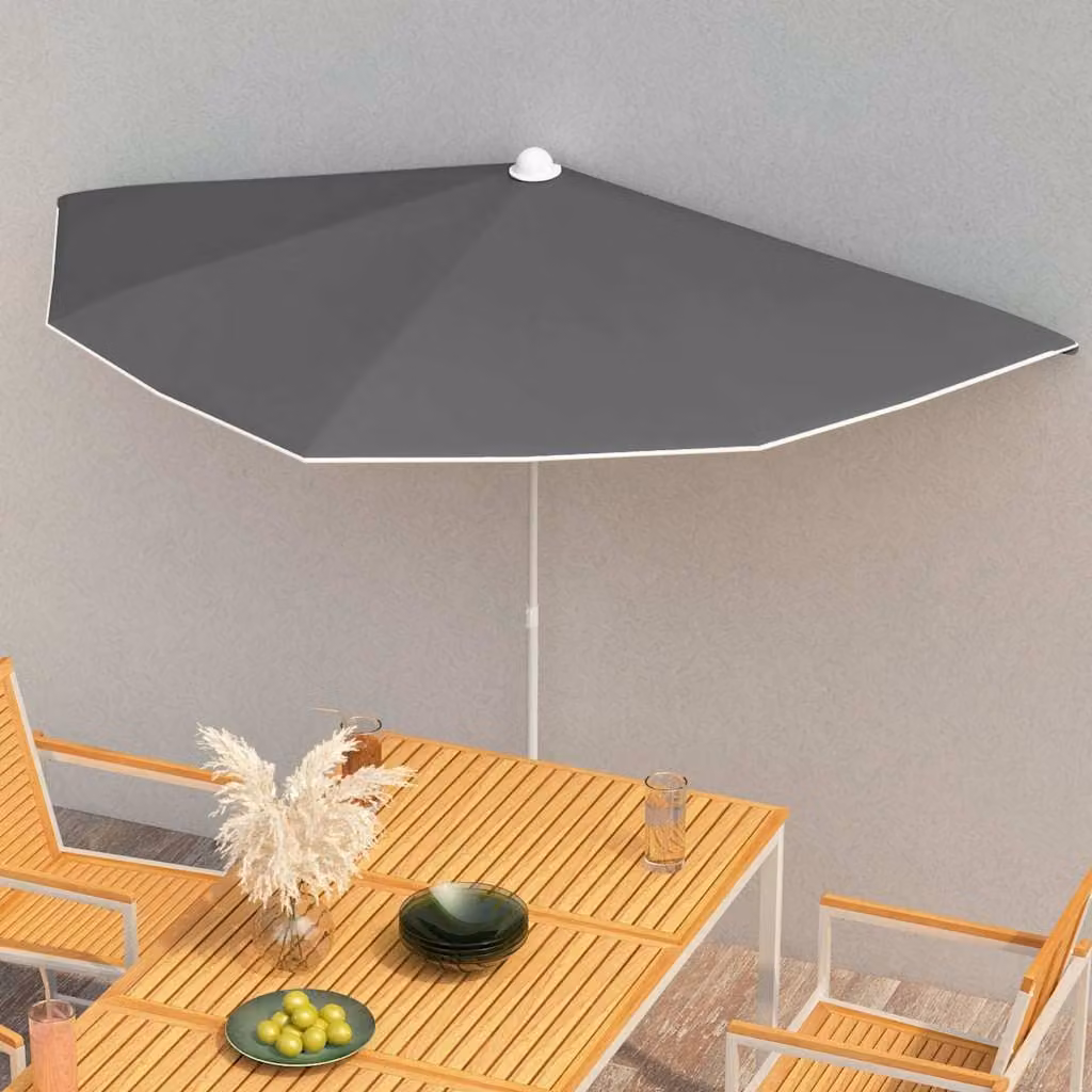 vidaXL Ombrellone Semicircolare per Balcone in Acciaio e Poliestere, Antracite, L: 180 cm, P: 90 cm