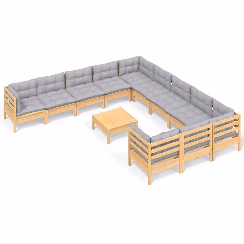 Set di Divani da Giardino vidaXL a Forma di U in Legno di Pino con Cuscini Grigi – 2