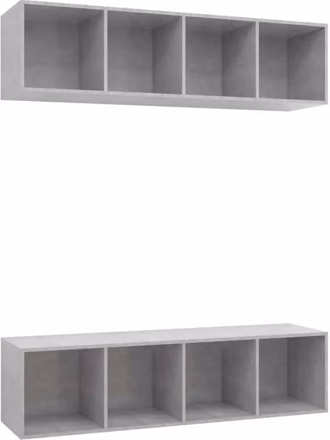 Set di 2 mobili porta TV a parete in legno composito color grigio cemento, L/P/H: 37 x 37 x 142,5 cm