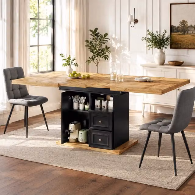 Tavolo da pranzo estensibile 110-140x80x75 cm in MDF effetto legno con contenitore