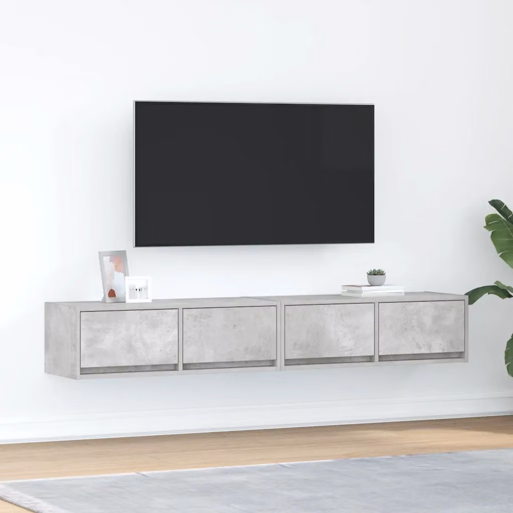 Set di 2 mobili TV sospesi vidaXL in legno e MDF, colore grigio cemento, stile minimalista, L 80 cm x P 31 cm x H 25,5 cm