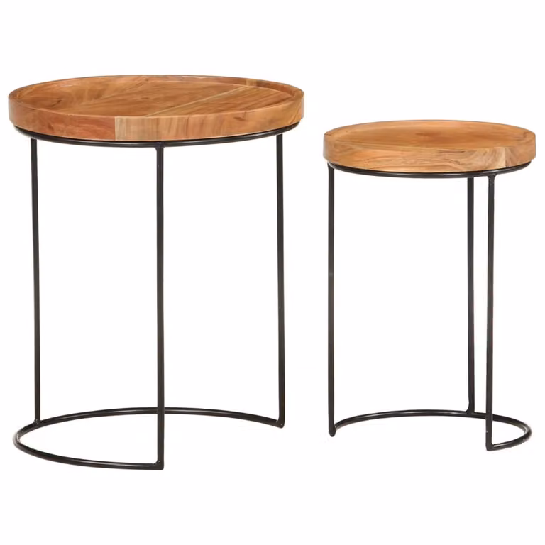 Set Tavolini da Salotto 2 pz Legno Massello di Acacia e Acciaio