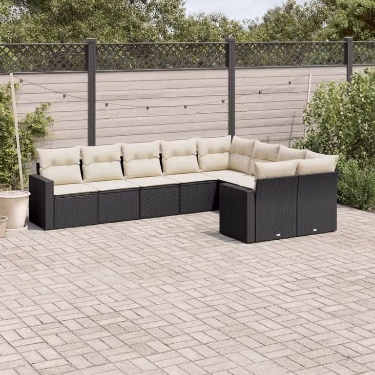 vidaXL Set Divani da Giardino a L 9 pz in Polyrattan Nero con Cuscini e Coperture Rimovibili