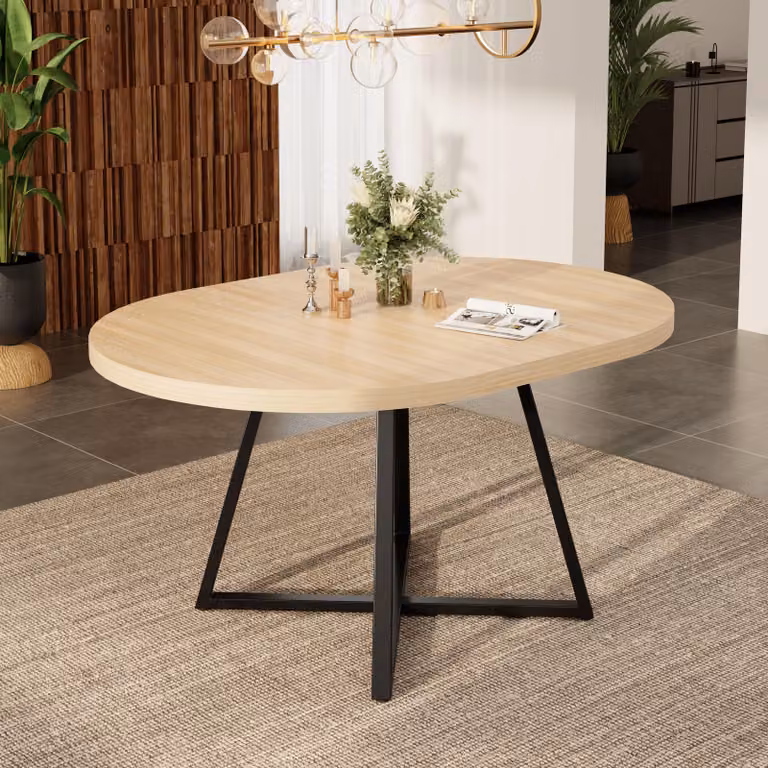 Tavolo da pranzo allungabile Flieks, adatto per 4-6 persone, tavolo da pranzo con angoli arrotondati, tavolo da pranzo rotondo 100-140 x 100 x 75 cm, color rovere